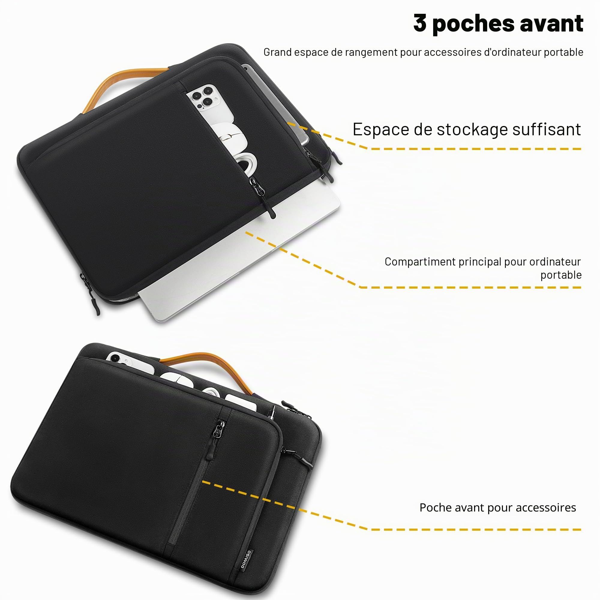 DOMISO Sacoche Porte-Ordinateur 14 à 16 Pouces - Imperméable et Résistante, Compatible avec de Nombreux Modèles d'Ordinateurs