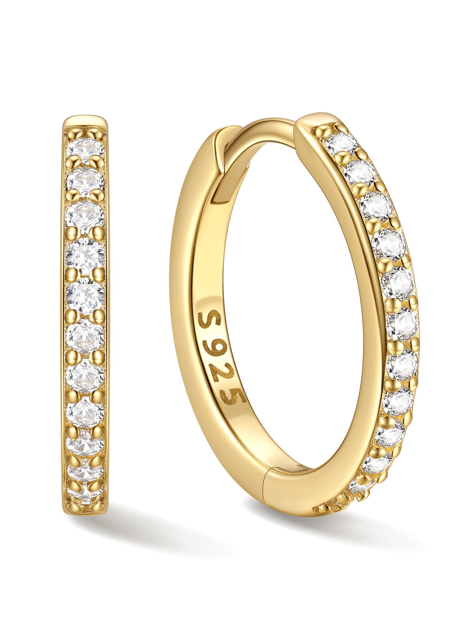 ChicSilver 925 Sterling Silver Huggie Earrings for Women 14K Gold Plated Silver Hoop Earrings for Women Hypoallergenic Small