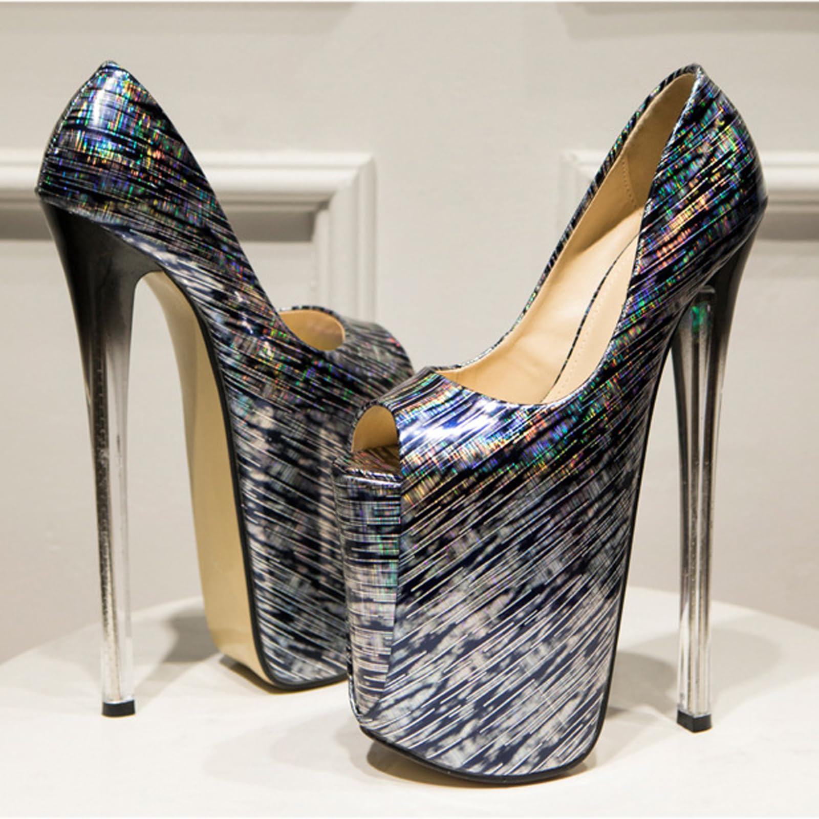 Sandali con Tacco Alto da Donna. 22 cm/8,6 Pollici, Scarpe con Plateau a Spillo Extra Large, Aperte in Punta. Adatte per Balli da Strip Club da Donna