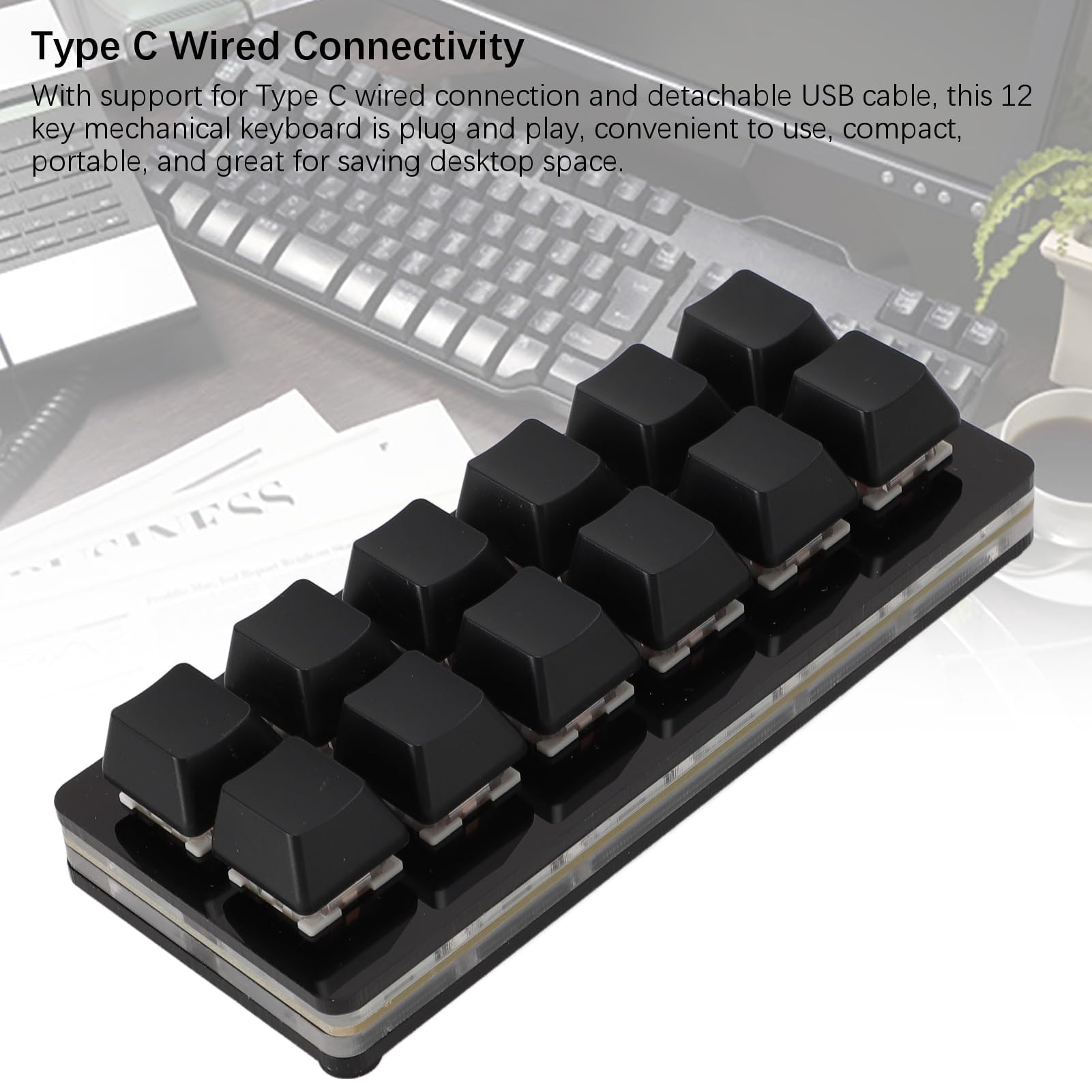 Dpofirs Teclado Mecánico para Juegos de 12 Teclas, Teclados RGB para Juegos de PC, Interruptor Rojo Mecánico, Teclado con una Mano, Teclado con Cable, Teclado Programable e (Black)