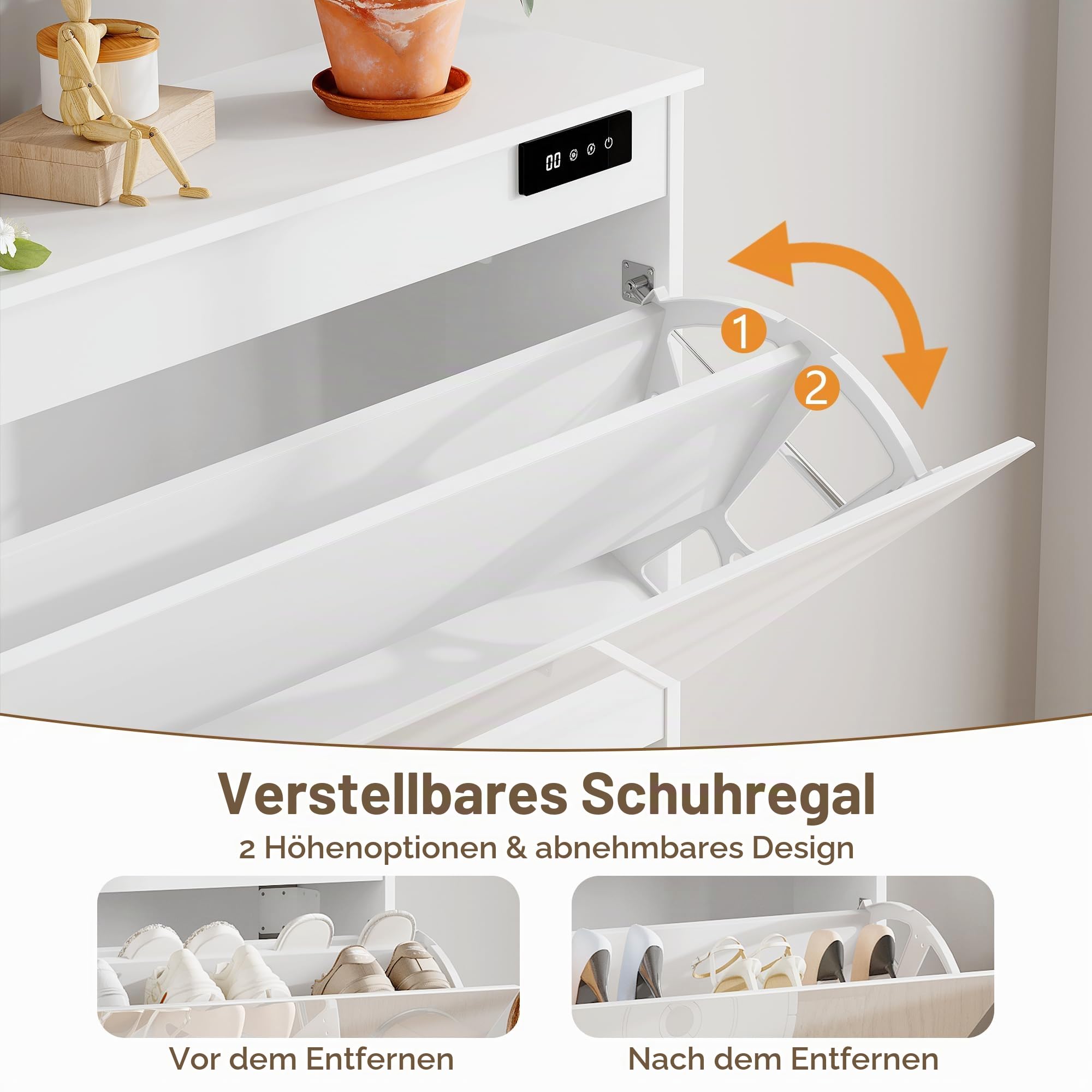 Schuhschrank mit Ozon-Desodorierung & Staubschutz, Geschlossener Antibakterieller Schrank, Wand- und Standmontage für Eingang, Einstellbare Zyklusmodi, Weiß