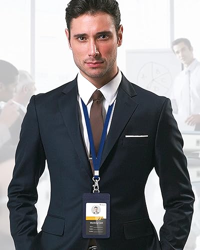 Miniatura 167 de Teskyer - Soporte para tarjetas de identificación con cordón, soporte de cuero para tarjetas de identificación, portatarjetas con cordón, vertical