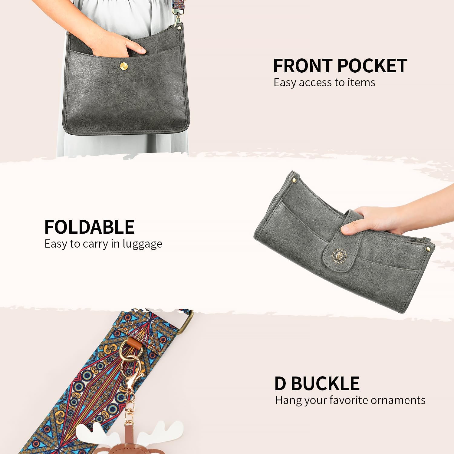 APHISON Crossbody Bags For Women Trendy, Vegan Leather Hobo Purse Shoulder Handbag Bucket Bag with 2 Strap - Image 3