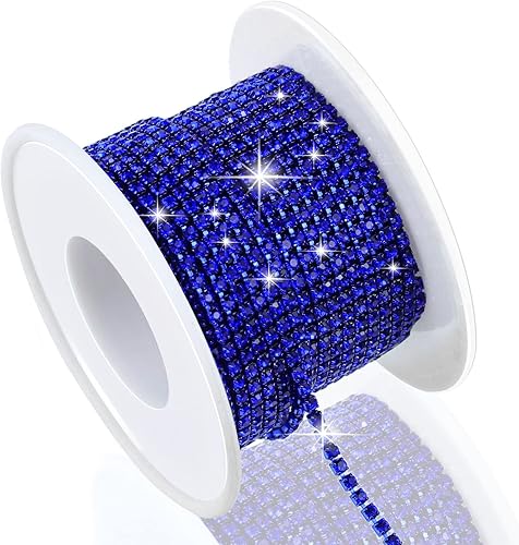 Miniatura 13 de Dowarm Cadena de Cierre de Diamantes de Imitación de Cristal de 10 Yardas 2MM (0.079 pulgadas) para Coser Zapatos Crocs Ropa Tazas, Cadena de Azul