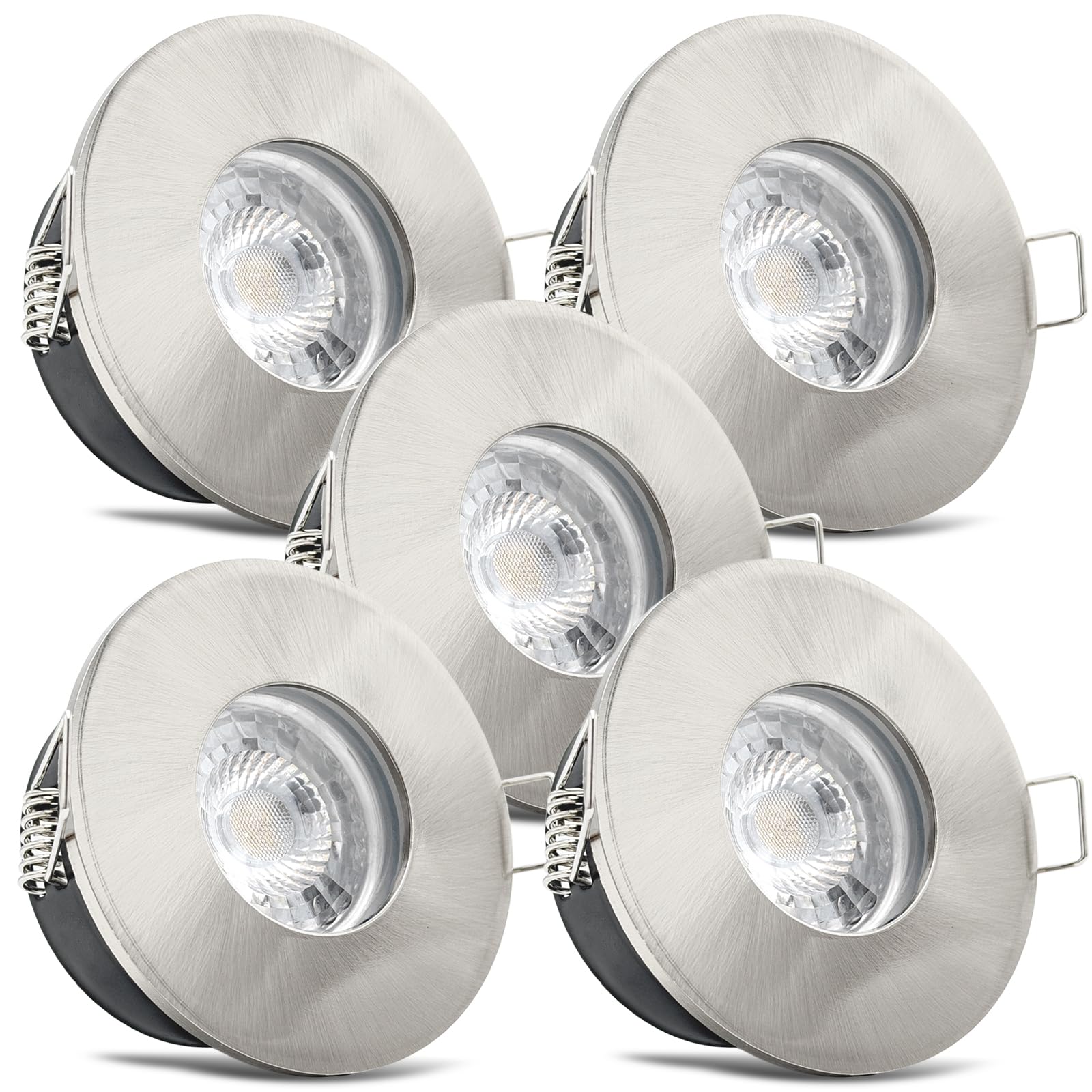 trendlights24 V2 Decken Einbaustrahler rund flach IP65 230V 5W 5er Set | Decken Einbauleuchten, Edelstahl Optik gebürstet, ultra flach, 35 mm, LED Spots, Neutralweiß, 4000k, austauschbar Bad, außen