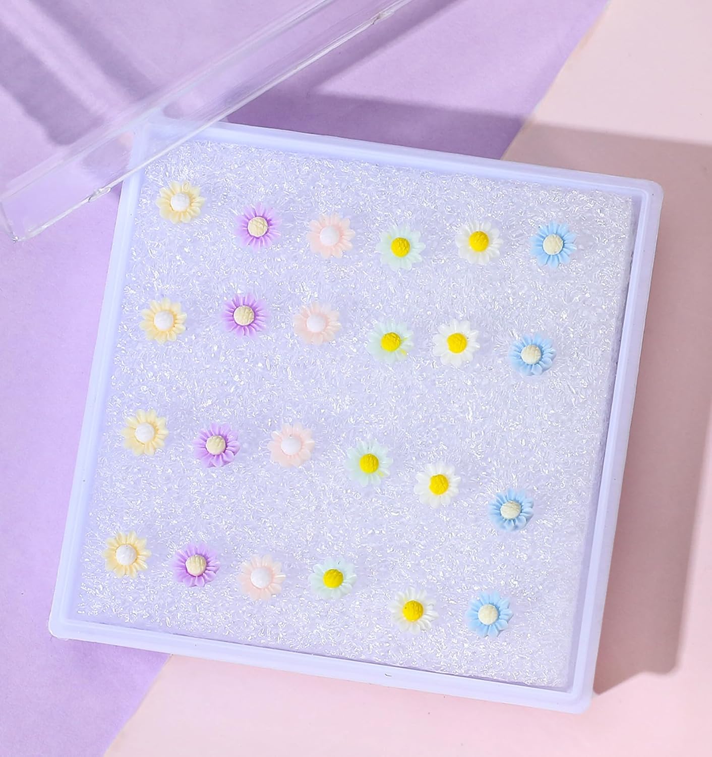 12 Pairs Plastic Post Earrings, 0.22 Inch Flower Plastic Stud Earrings for Women Girls for Sensitive Ears for Daily Wear (Multicolor) - Image 7