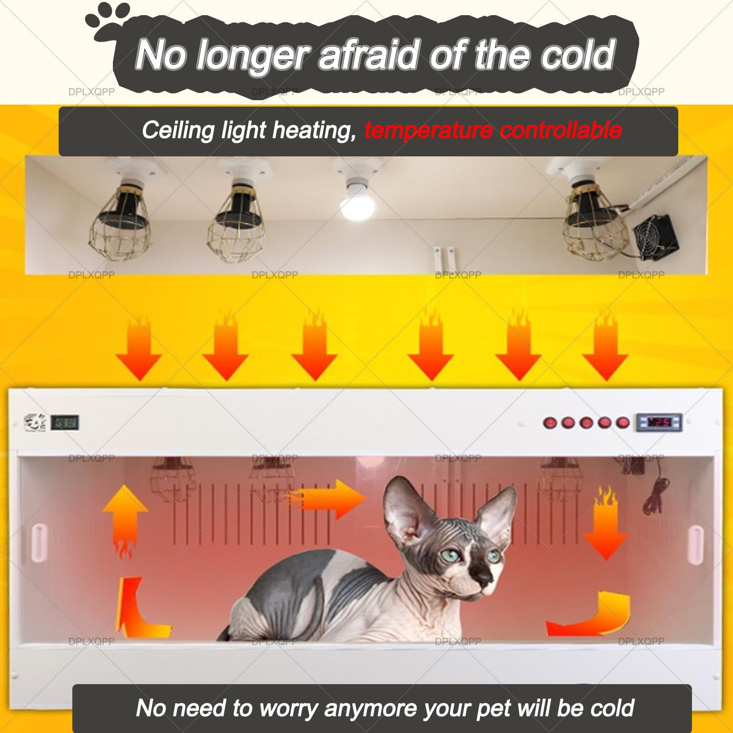 Caja de entrega de mascotas para perros y gatos, incubadora de cachorros y gatitos recién nacidos con monitor de temperatura y humedad, calentador de cerámica, ventilación de aire, panel de