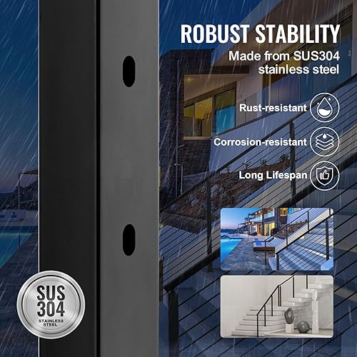 Miniatura 31 de VEVOR Poste de riel de cable, 36 x 1.5 x 1.5 pulgadas, poste de escalera de nivel para escalera, poste de barandilla de acero inoxidable, acabado