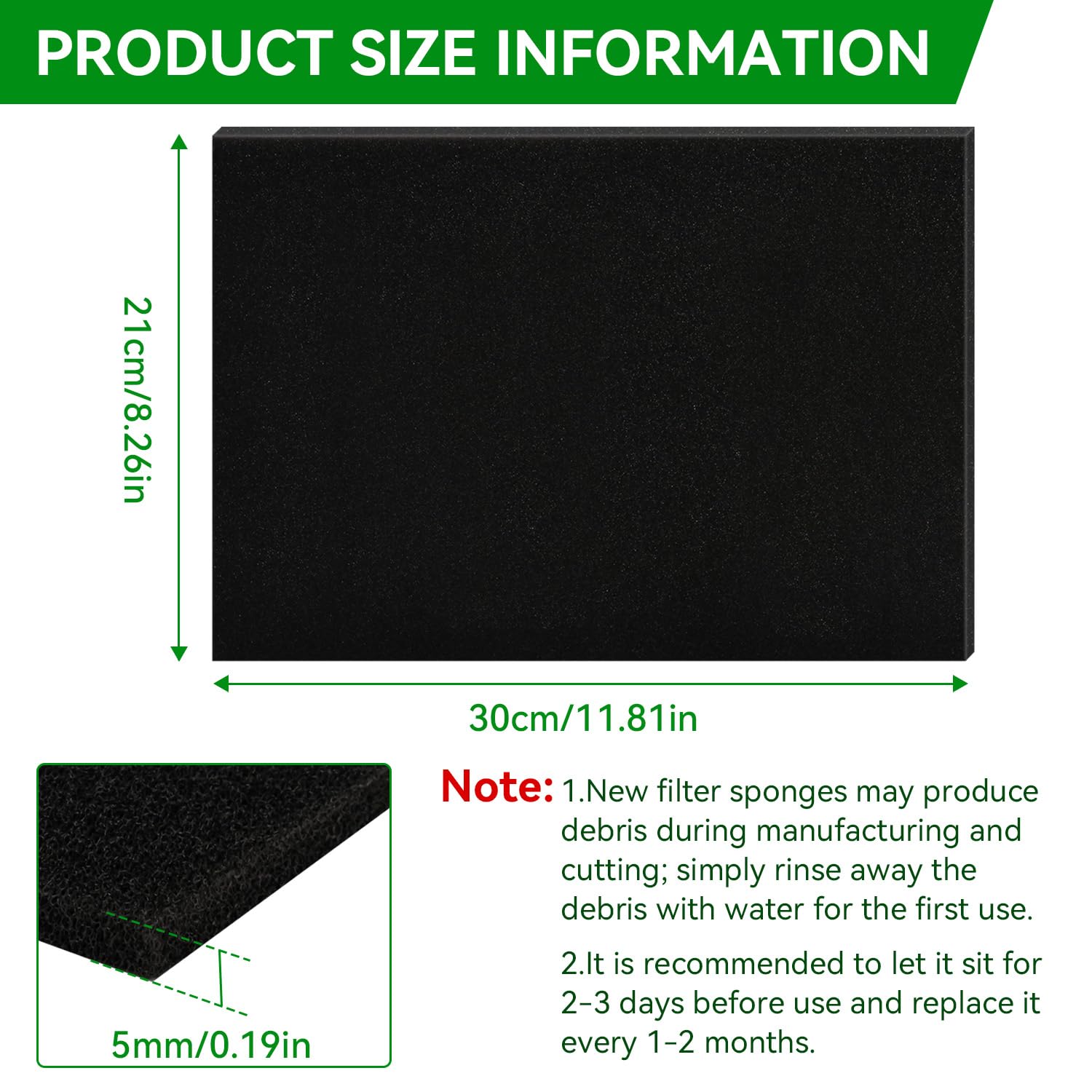 Filtermatte Luftfiltermatte Teichfilter Schwämme 30cm*21cm*5mm Universell zum Zuschneiden Luftfiltereinsatz für Scooter Motorrad Rasenmäher Luftreiniger Motorhacke Aquarien(30cm*21cm*5mm) - 3