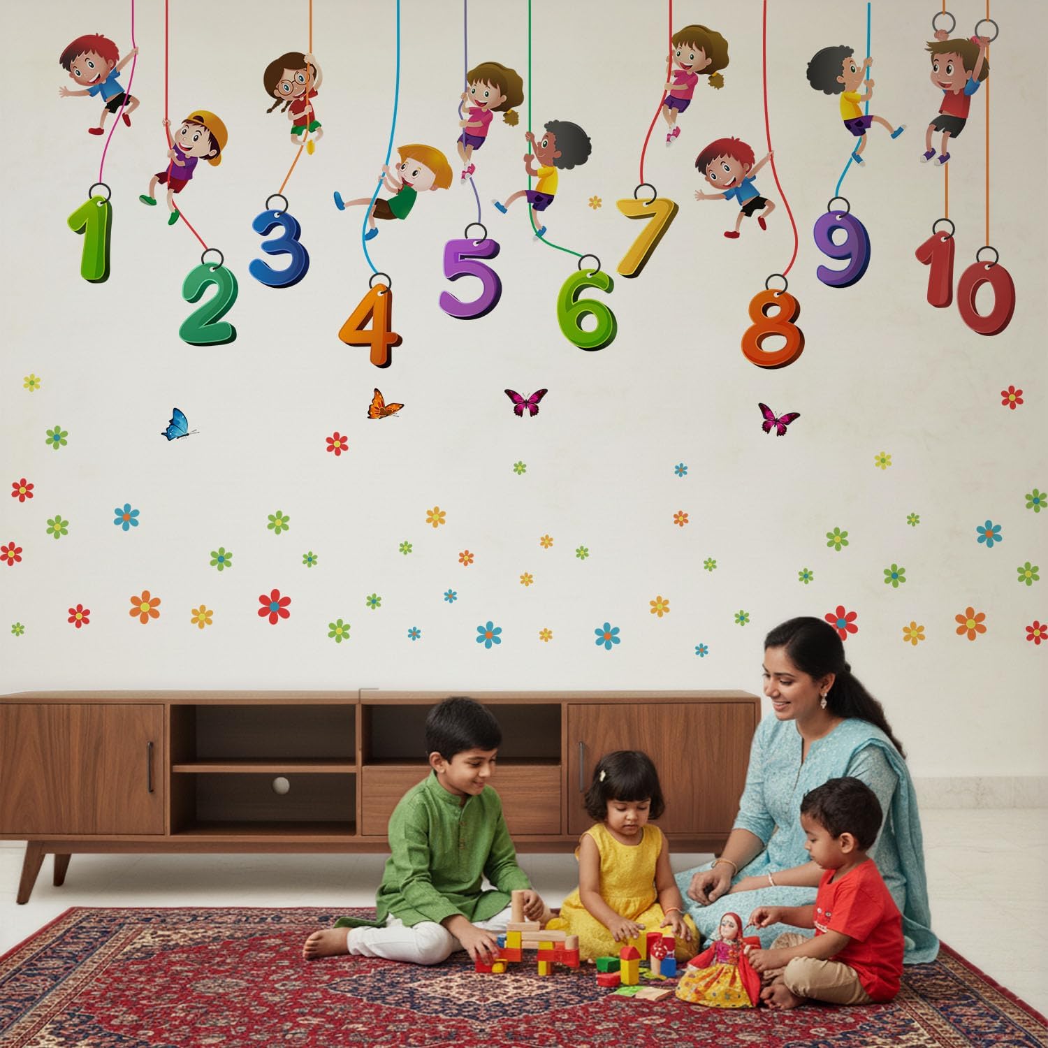 StickMe 'Kids Playing Climbing Up The-Rope-Numbers-Baby-Kids-Learning Education Nursery Pre School Kinder Garden Wall Reusable Self-Adhesive Sticker ' -Sm707 (Multi Colour,Vinyl-160Cm X 60 Cm)