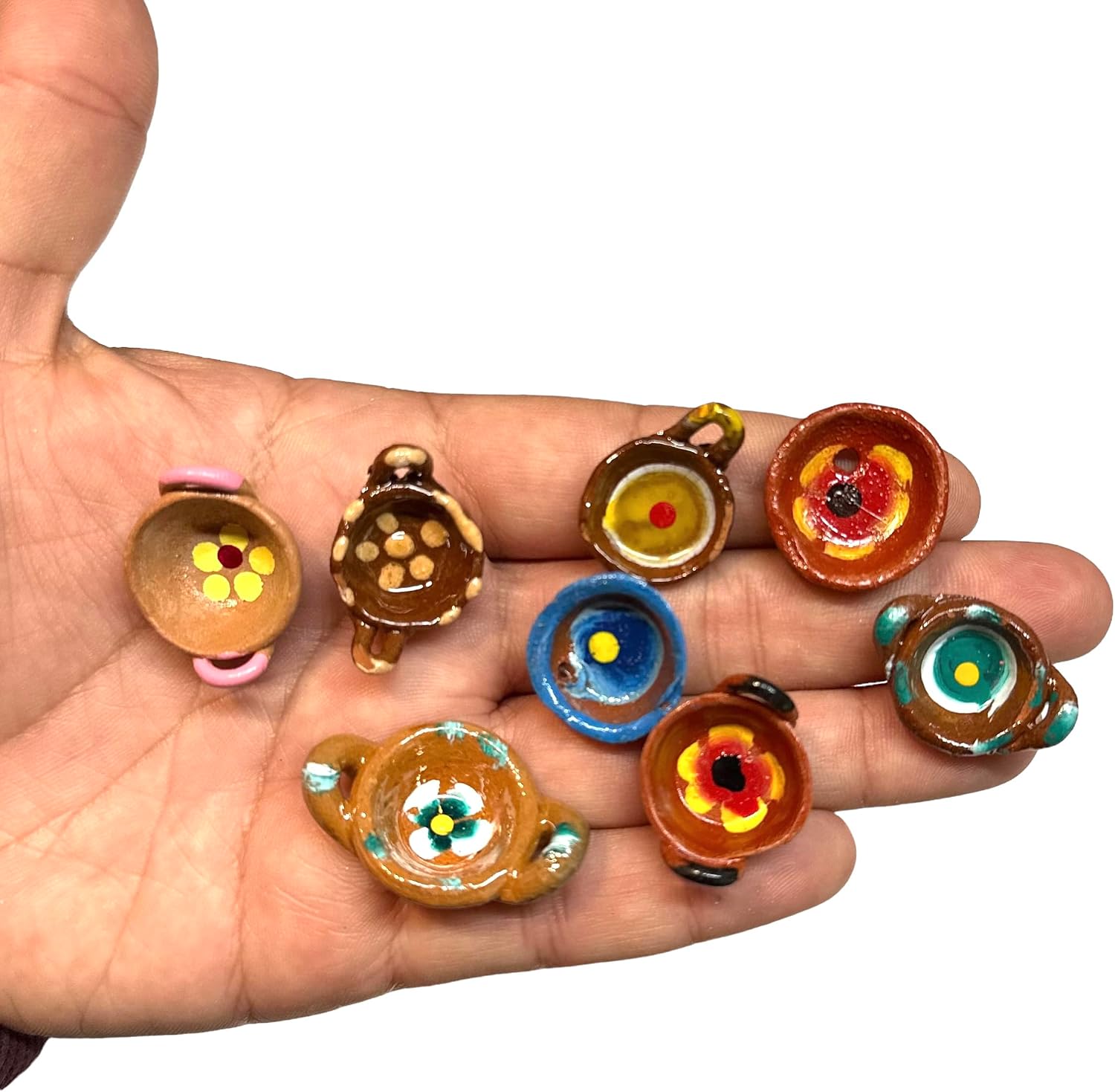 Generic JDProvisions 12 Pieces Miniature Mexican Fiesta Pottery Ceramic Mud Handpainted Plates for Arts and Crafts Party Favor Decorations, Small
