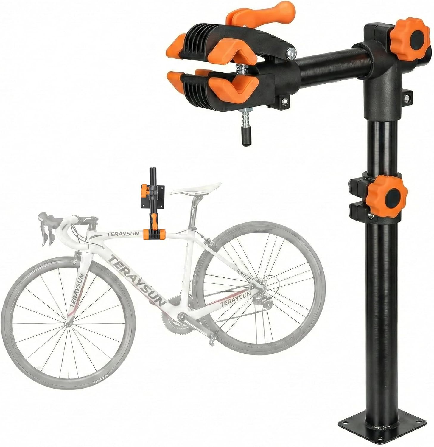 teraysun Bike Repair Stand (Max 66lbs)- Wall Bench Mount Workbench Rack Height-Adjustable 48~69cm, 360° Rotatable Clamp Fits 16''-29'' Bikes(Orange)