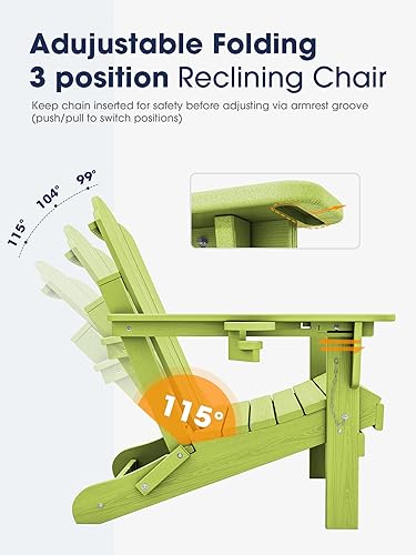 Miniatura 4 de KINGYES Juego de 2 sillas Adirondack plegables ajustables, sillas Adirondack reclinables de 3 posiciones con soporte para tazas, polietileno de alta