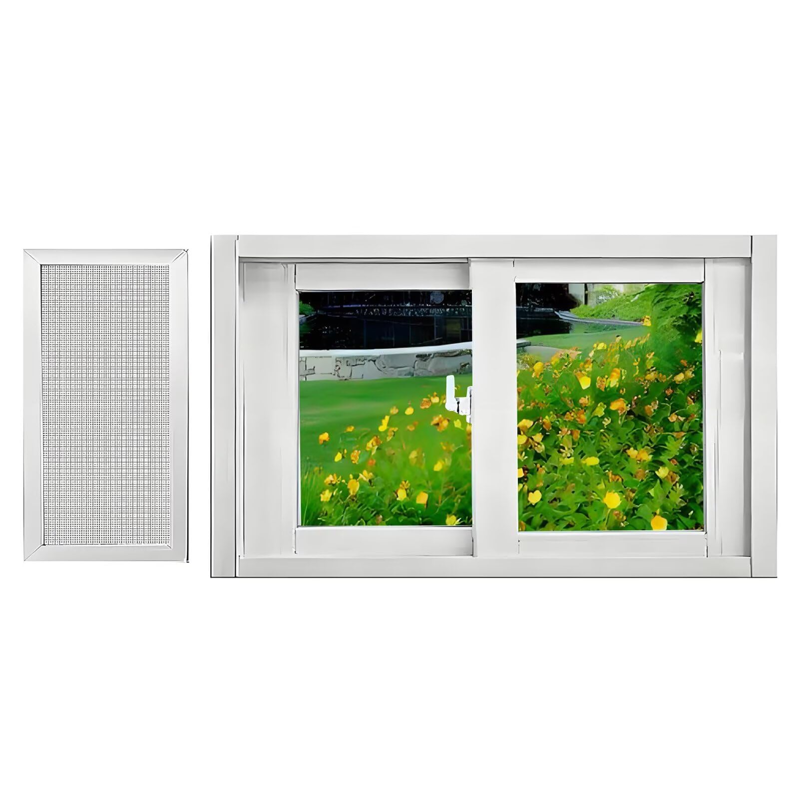 ZAIHW 50x21in / 127x53cm Aluminum Window with Glass and Screen, Thermal Basement Slider Window, for Playhouse Garage Barns Flush Mount Household Storm Window White
