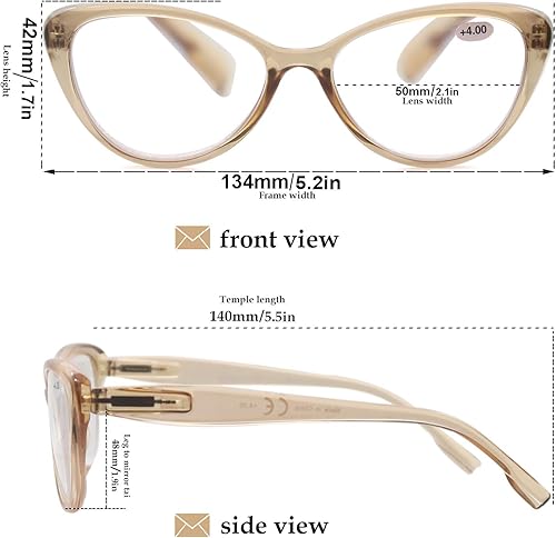 Miniatura 9 de Gafas de lectura para mujer +2.25 coloridas, redondas, ligeras, elegantes, lindas, tramposas, paquete de 4 unidades, ajuste cómodo, bisagra de