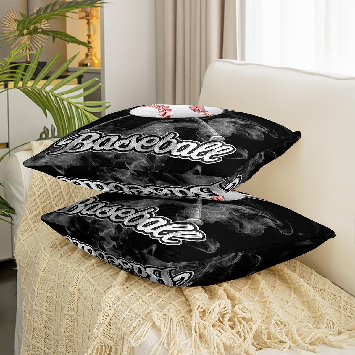 SSIMOO Set di 2 federe per cuscino con bandiera americana e baseball, per divano, auto, decorazione per la casa