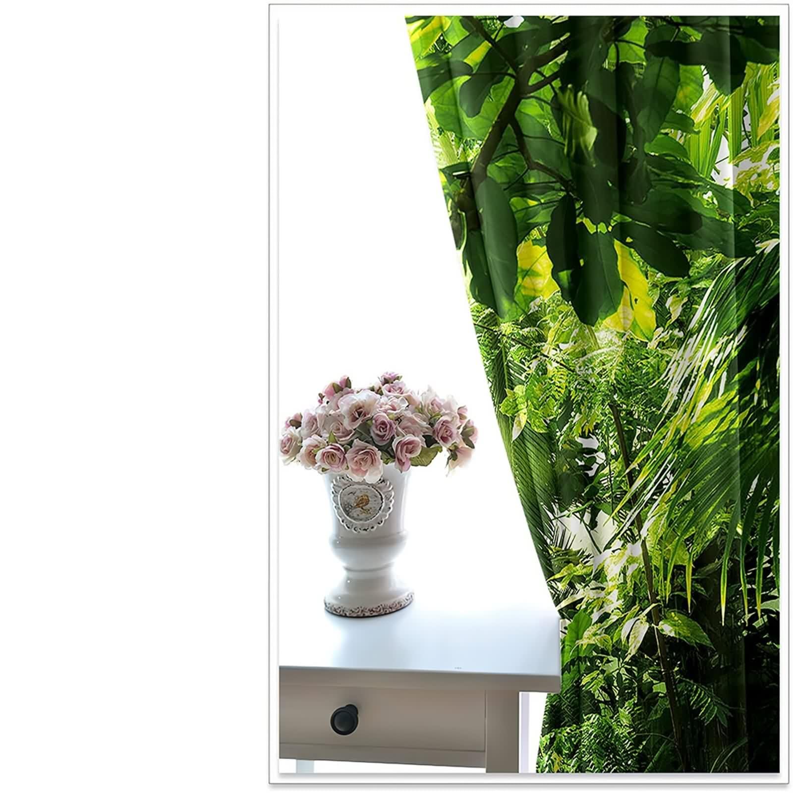 Rideau Anniversaire, Rideau Stof Polyester Vert Paysage Feuilles et Soleil 86L x 160H CM Lot de 2