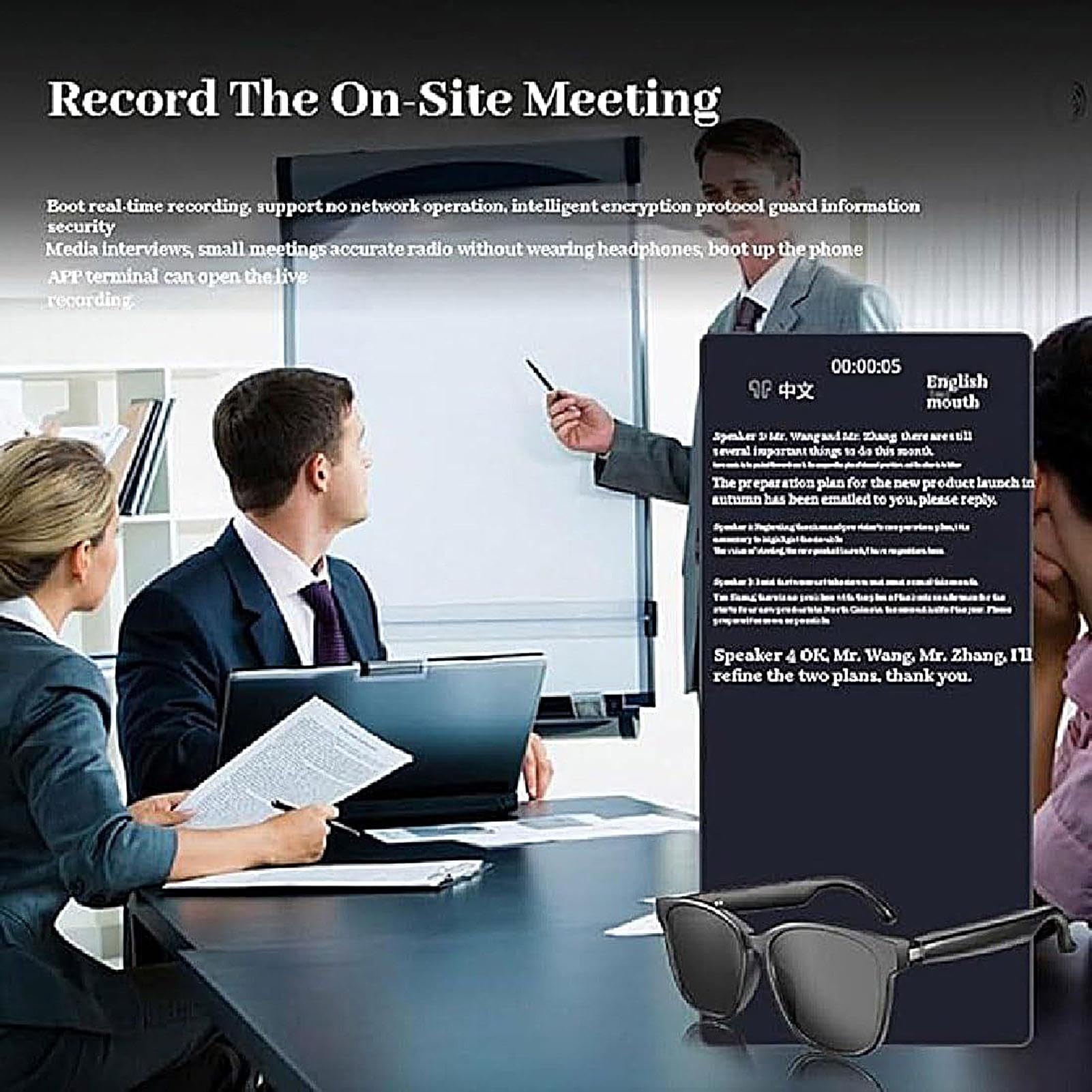 Lunettes Connectées, Lunettes Intelligentes avec Traduction en Temps Réel, Communication Multilingue 144 Langues pour Professionnels Hommes Femmes