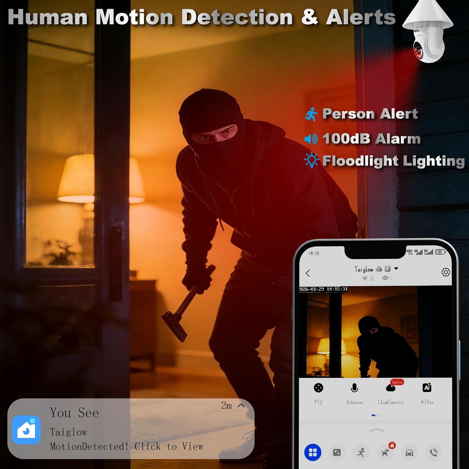 3MP Security Light Bulb Camera - 5G&2.4GHz 2K HD Outdoor Light Socket Camera with LED Bulb, 355° Lightbulb Camera with Motion Detection, Siren Alarm, Two-Way Talk, Night Vision(E26 Base)