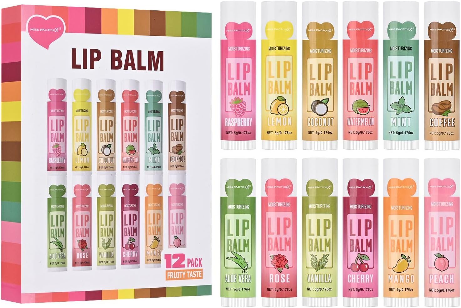 12 Pcs Lip Balm Set, Natural Moisturizing Lip Balms Bulk with Vitamin E, Lip Balm for Repairing Dry Lips and Chapped Lips