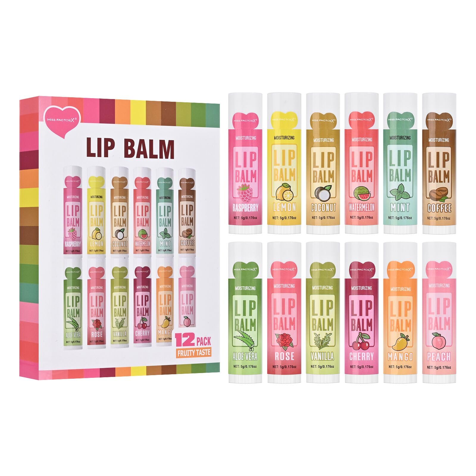 12 Pcs Lip Balm Set, Natural Moisturizing Lip Balms Bulk with Vitamin E, Lip Balm for Repairing Dry Lips and Chapped Lips