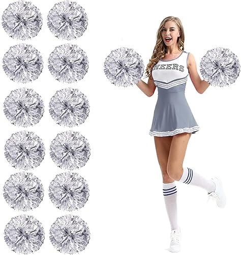 Miniatura 10 de 12 pompones de animadora con agujeros para los dedos, pompones de animación metálicos para baile, partidos, deportes de espíritu de equipo,