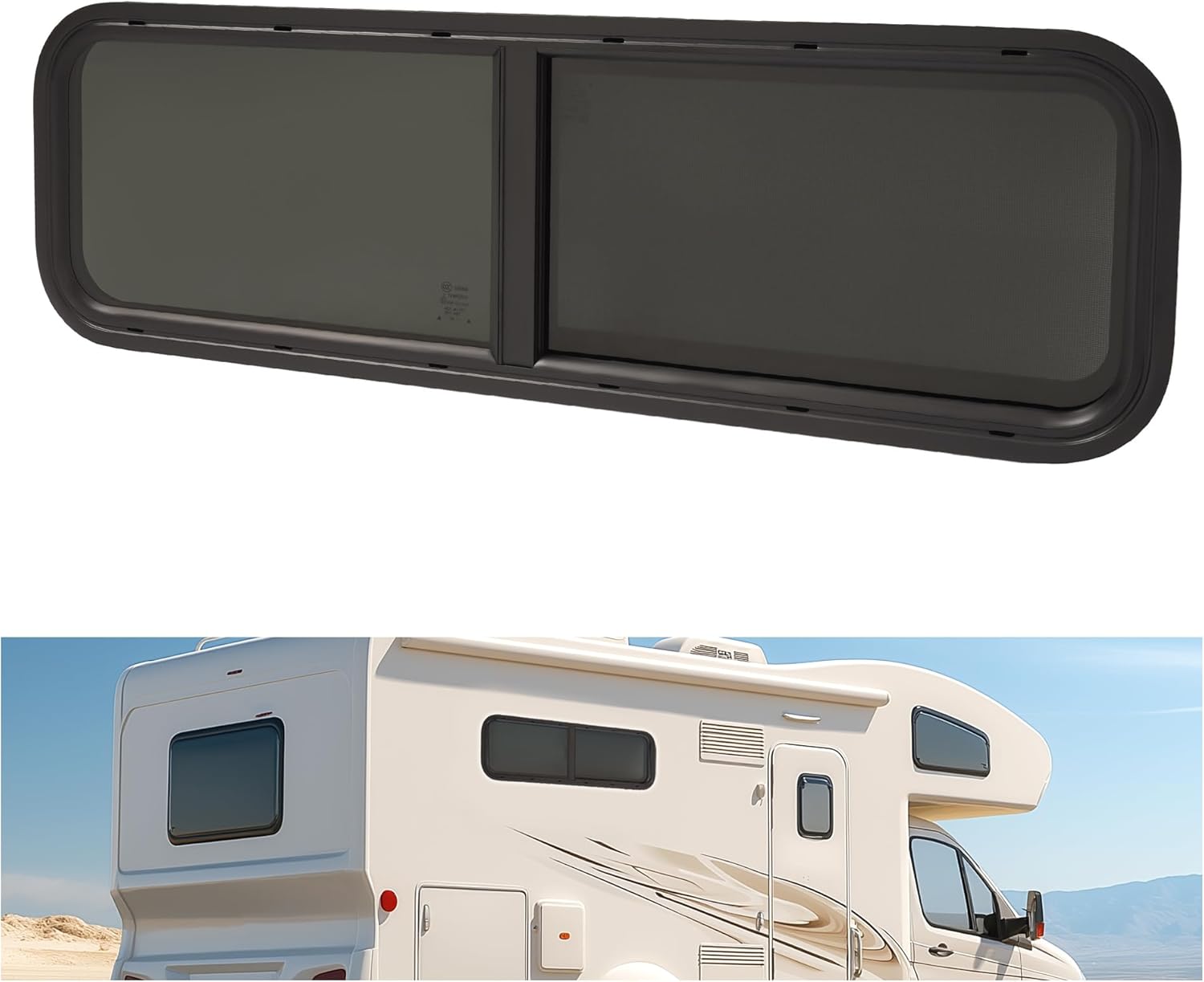 Wutist 42" W X 12" H Universal RV Window Horizontal Slide W/Trim Ring, Net Screen Side Window For Teardrop Cargo Trailer, Camper, Van, Truck