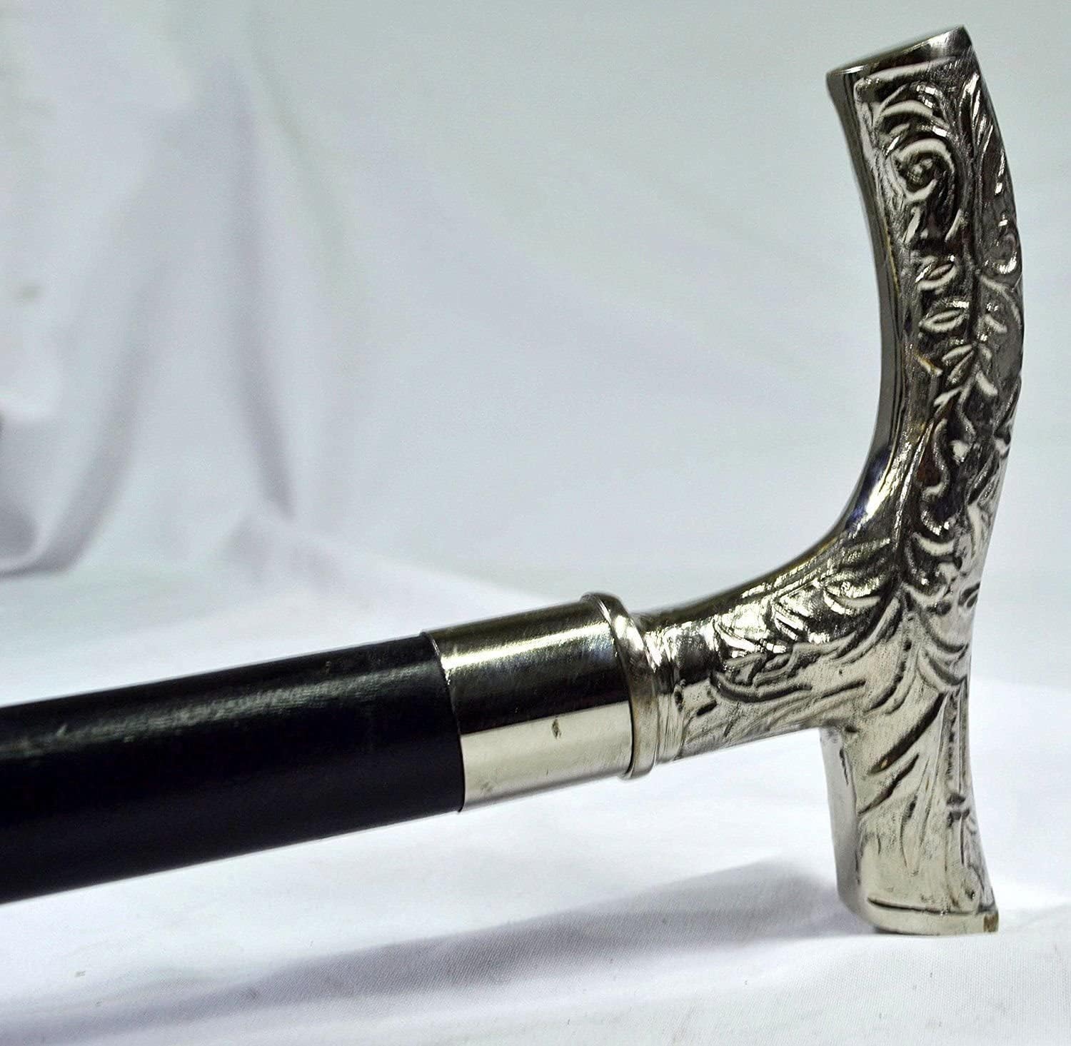 NISHA MART Victorian Style Chrome Handle for Walking Stick Black Wooden Canes Sports and Outdoors Camping and Hiking Trekking Poles for Men and Women Gift Item NM WSC 54 : Clothing, Shoes & Jewelry