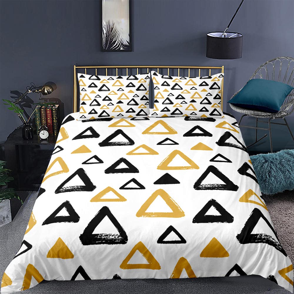 King Size zestawy pościeli biały trójkątny wzór King Size poszewka na kołdrę z zamkiem błyskawicznym, miękka poszewka na kołdrę z mikrofibry z poszewkami na poduszki - 230 x 220 cm