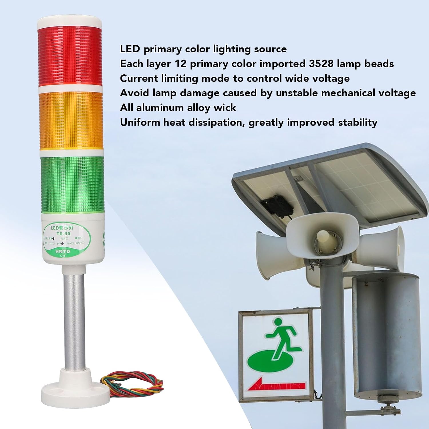 FTVOGUE LED Stack Tower Light, Industrial Signal Indicator Lamp, 3 Layers Bright LED Tower Light Signal Warning Light for CNC Machine and Automatic Production Line (24V)