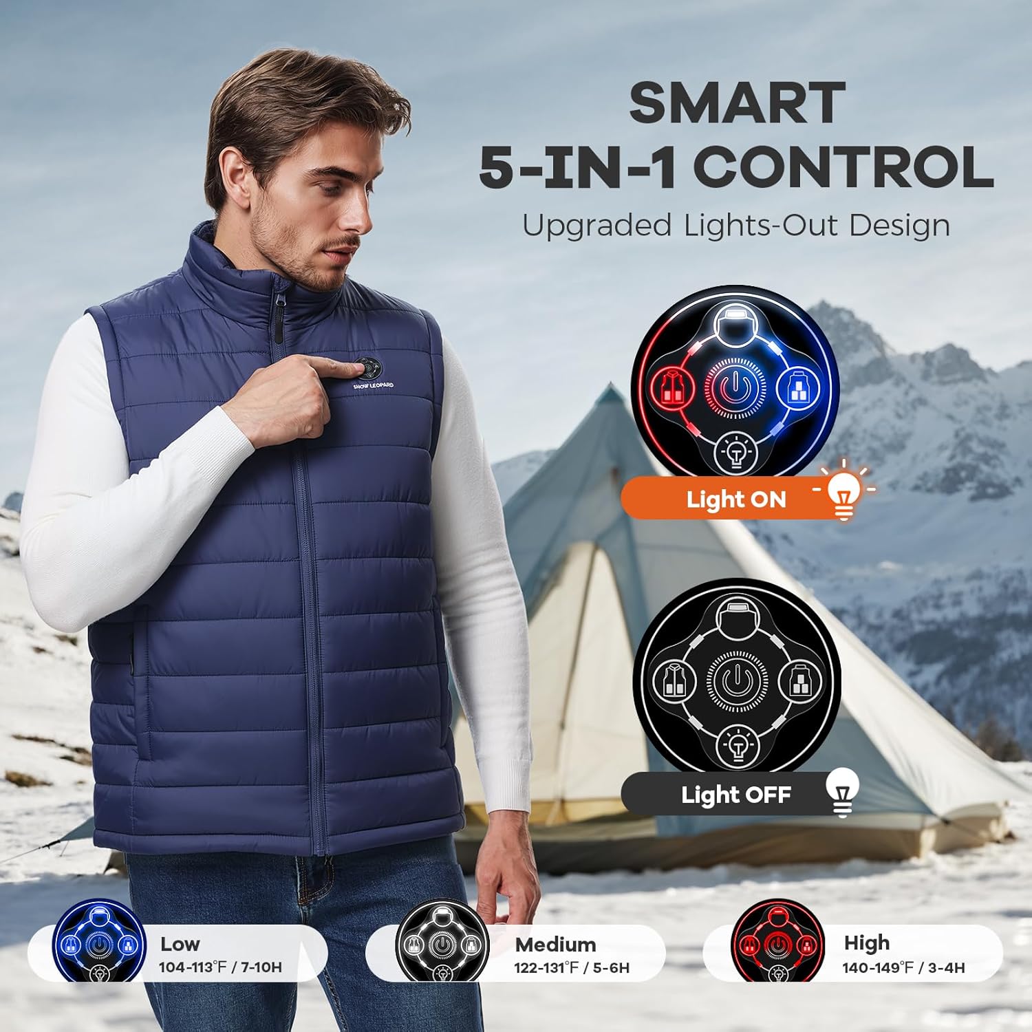 SNOW LEOPARD Heated Vest for Men with Battery Pack Included, 16000mAh 7.4V Rechargeable Men's Heated Vest