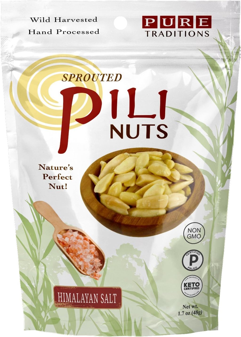 Sprouted Pili Nuts, 1.7oz, Himalayan Salt, 100% Raw, Certified Paleo & Keto