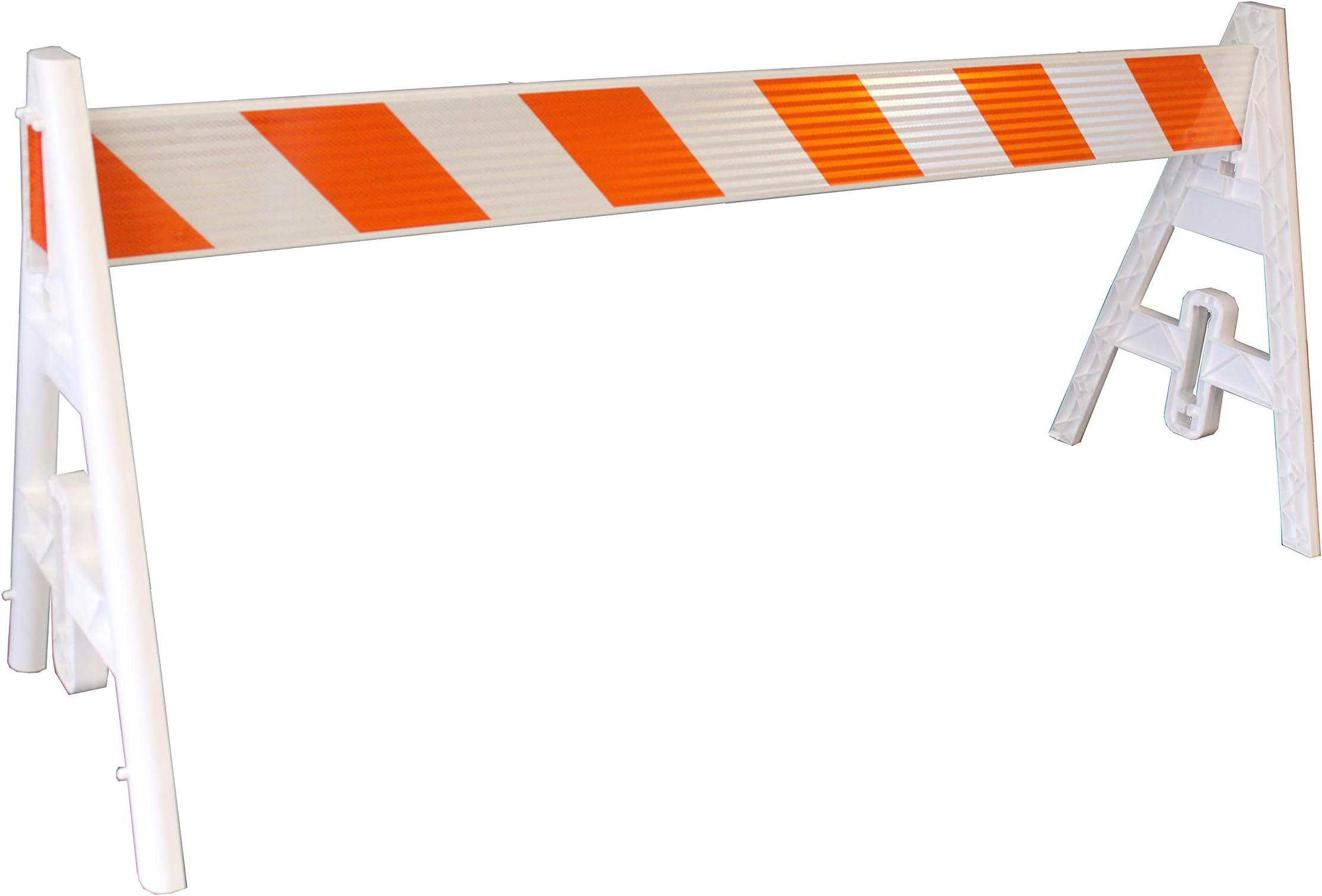 Type 1 A-Frame Plastic Barricade with Reflective Double Sided 8 Foot Rail-A Frame legs and Rails ship separate.