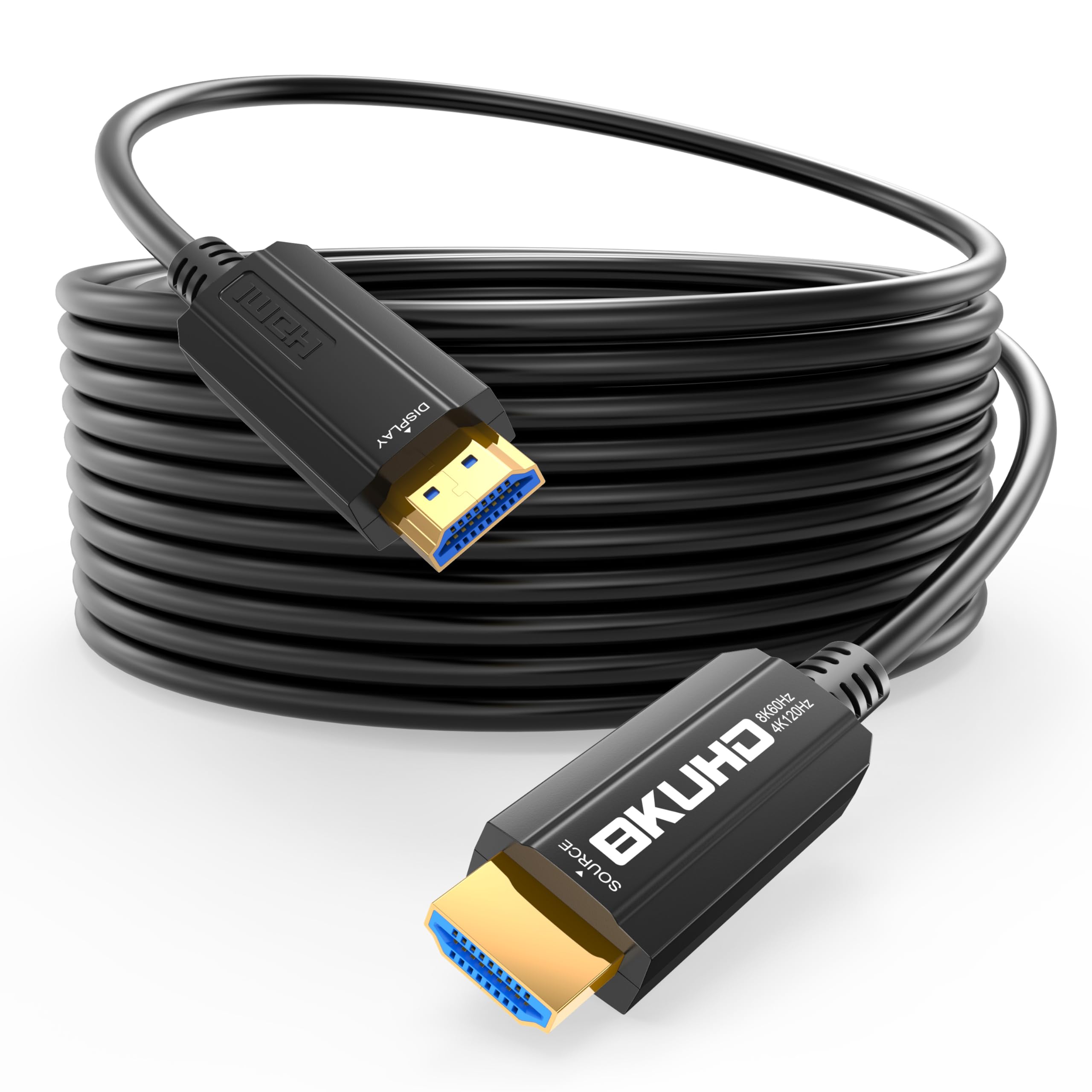 Cable HDMI de fibra óptica 8K de 50 pies, cable HDMI de fibra de alta velocidad de 48 Gbps, 8K a 60 Hz 4K a 120 Hz, HDR dinámico, HDCP 2.2 y 2.3, 3D, eARC para HDTV, monitor, juegos, laptop