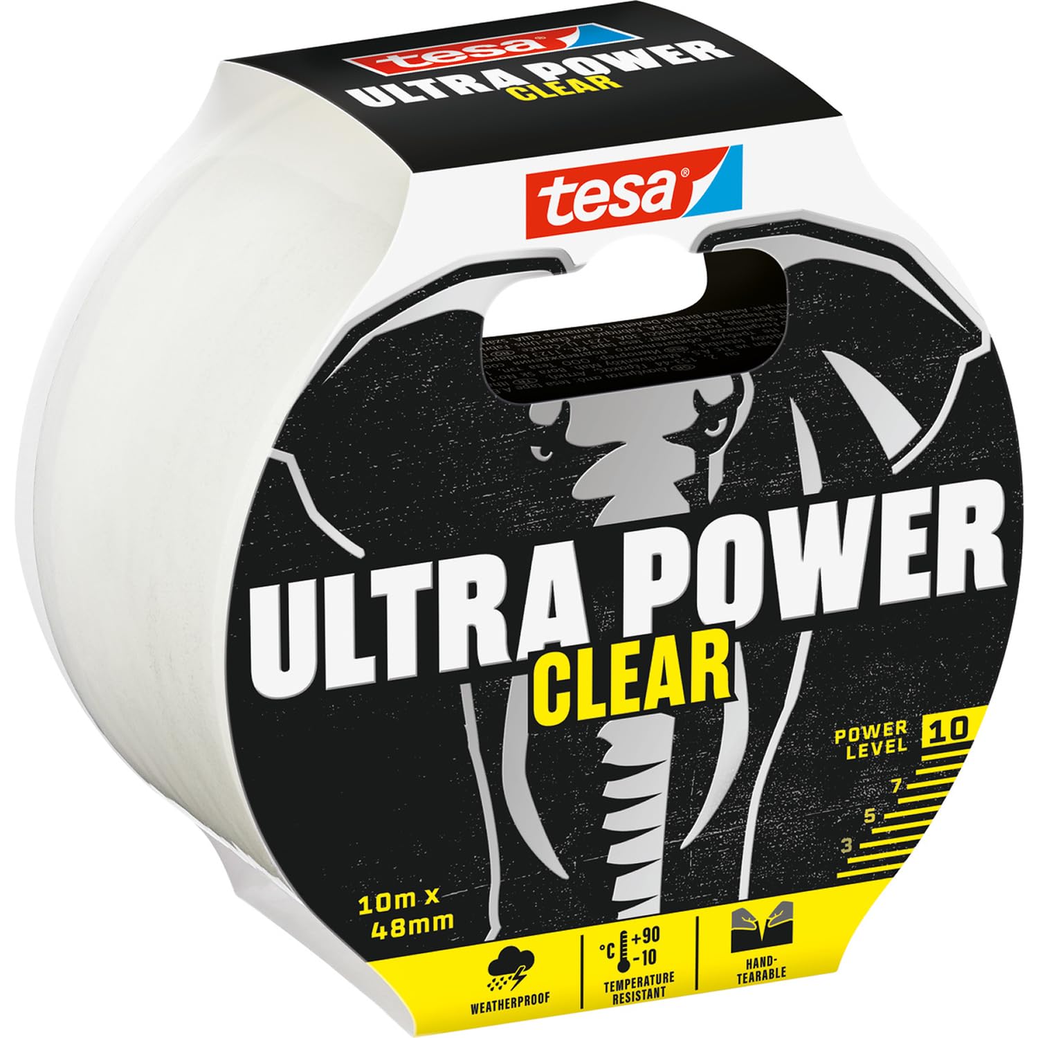 tesa Ultra Power Clear Repairing Tape - Transparentes Reparaturband für unsichtbare Reparaturen - wetterbeständig und handeinreißbar - 10 m x 48 mm
