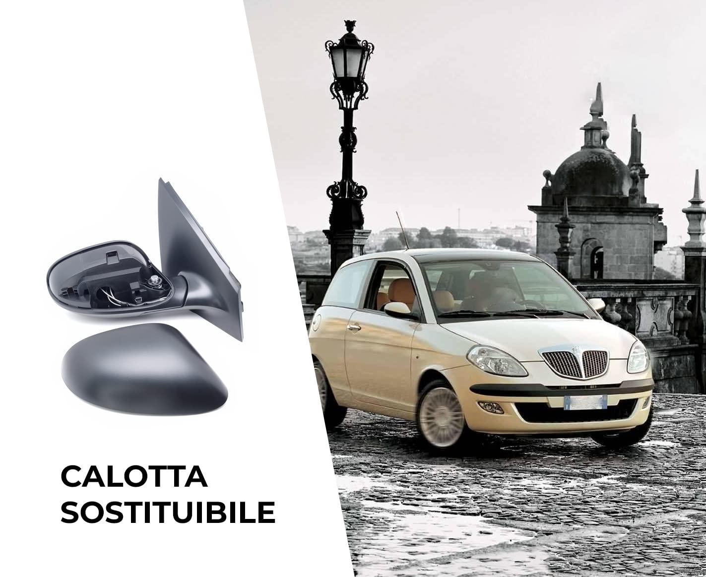 BSSTORE Specchietto Retrovisore Esterno Nero per Ypsilon dal 2003 al 2009 (843) con Regolazione Meccanica (Destra - Lato Passeggero)