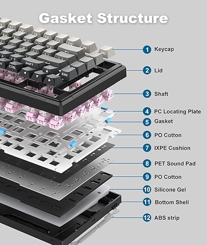 Miniatura 7 de Teclado mecánico inalámbrico para juegos, 8000mAh -Tri-Mode BT5.02.4GHzUSB-C 75% teclado personalizado intercambiable en caliente, retroiluminación