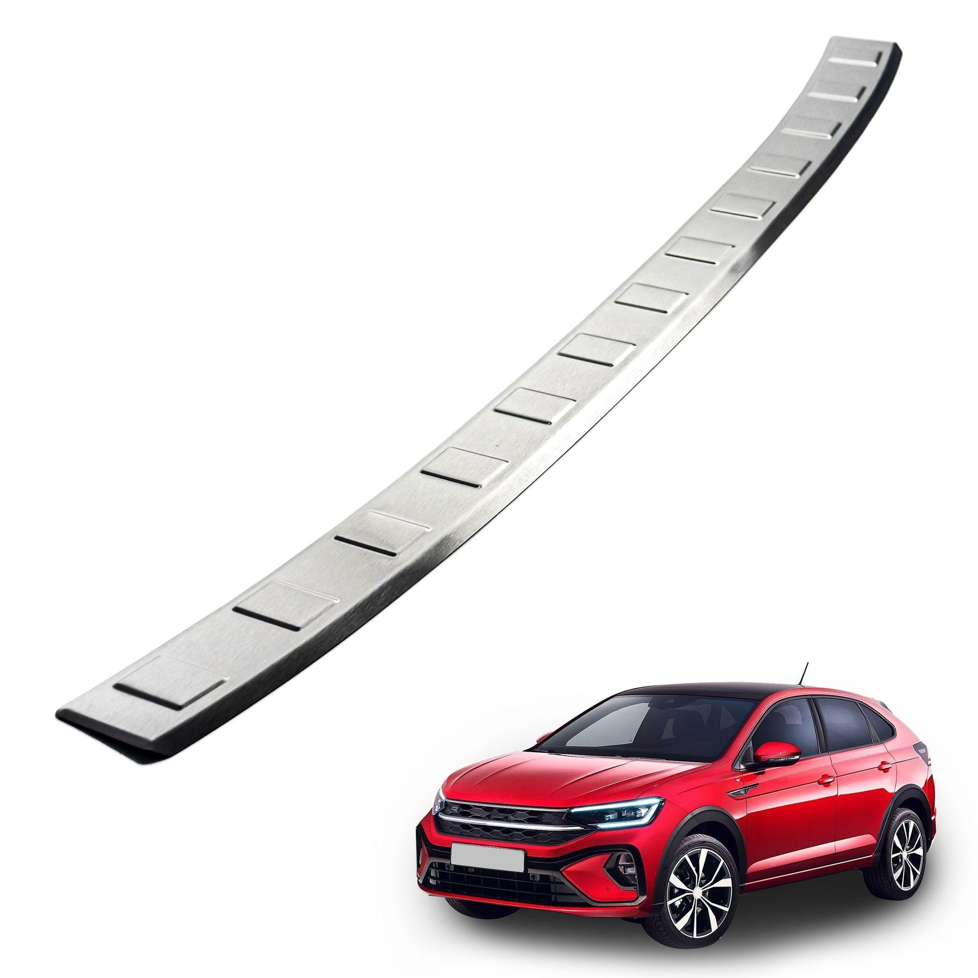 CHROMEMASTER | Protezione Paraurti Posteriore Compatibile con VW Taigo 2021+; Acciaio inossidabile, Spazzolato, Argento; Protezione Paraurti Protegge la Vernice del Paraurti dai Graffi