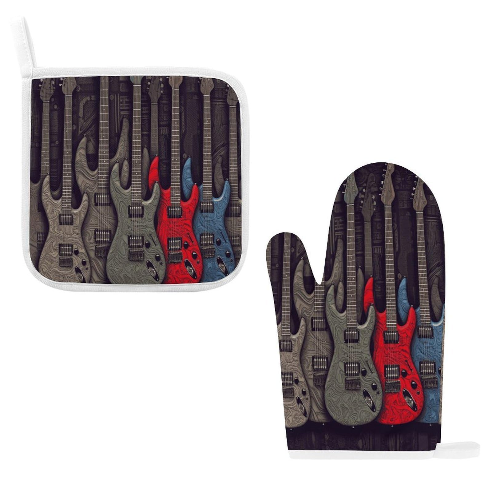 Btcowzrv Style Guitar Pattern Oven Mitts And Pot Holders 2Pcs Set