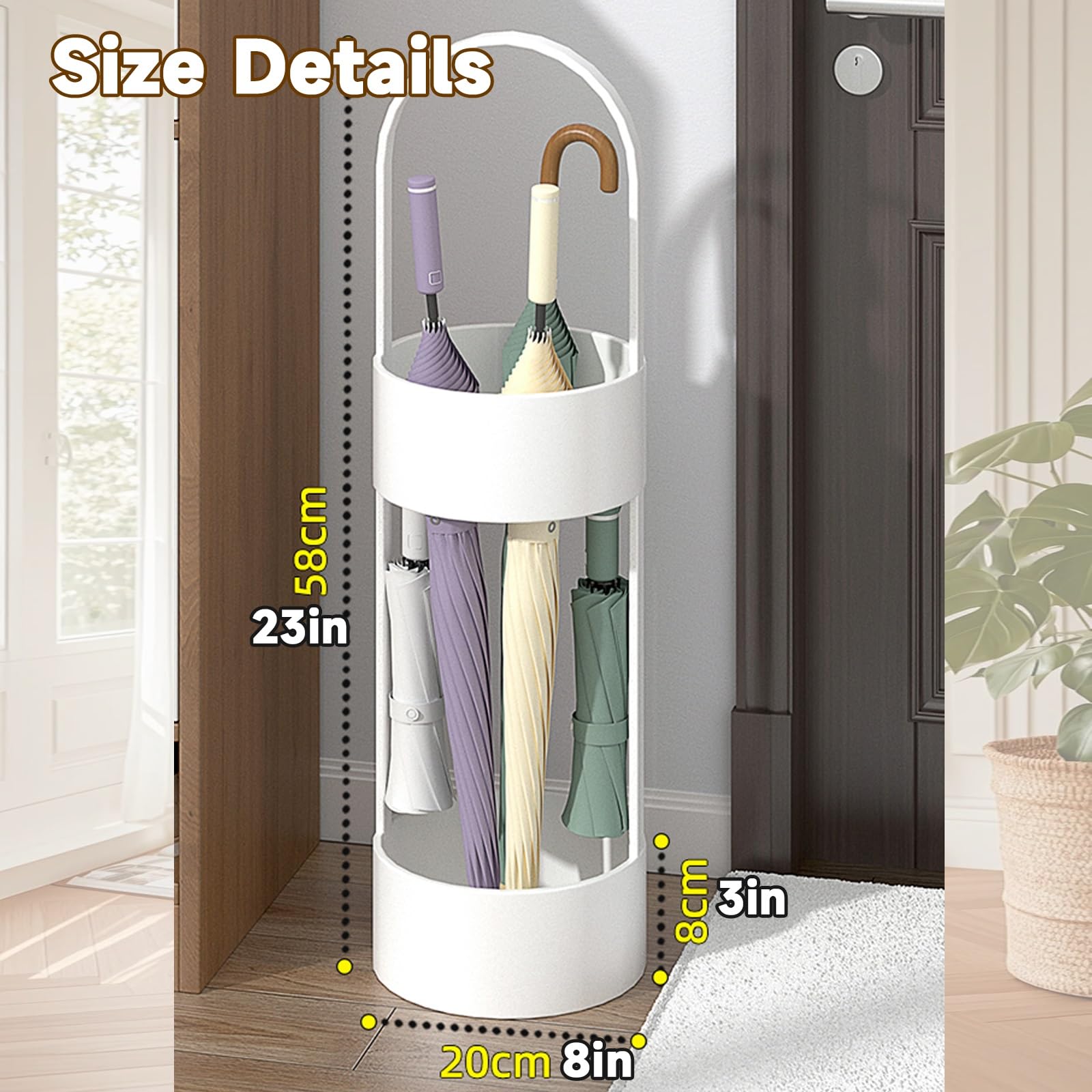 Soporte Blanco para Paraguas y Cubo Estable para la Entrada de casa: solución de Secado rápido para Paraguas mojados.