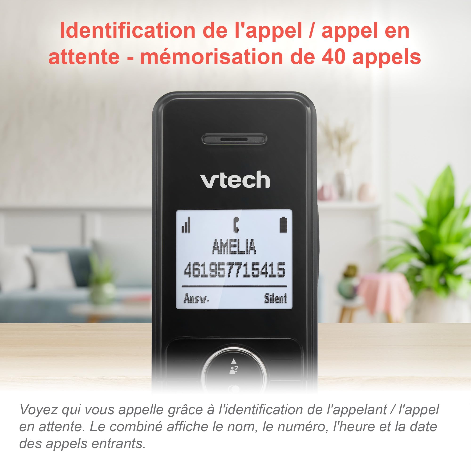 VTech MS3050 Téléphone Fixe sans Fil DECT avec Blocage d'appel, répondeur, Identification de l'appelant/Appel en Attente, amplificateur de Volume, Haut-Parleur Mains Libres, numérotation Rapide