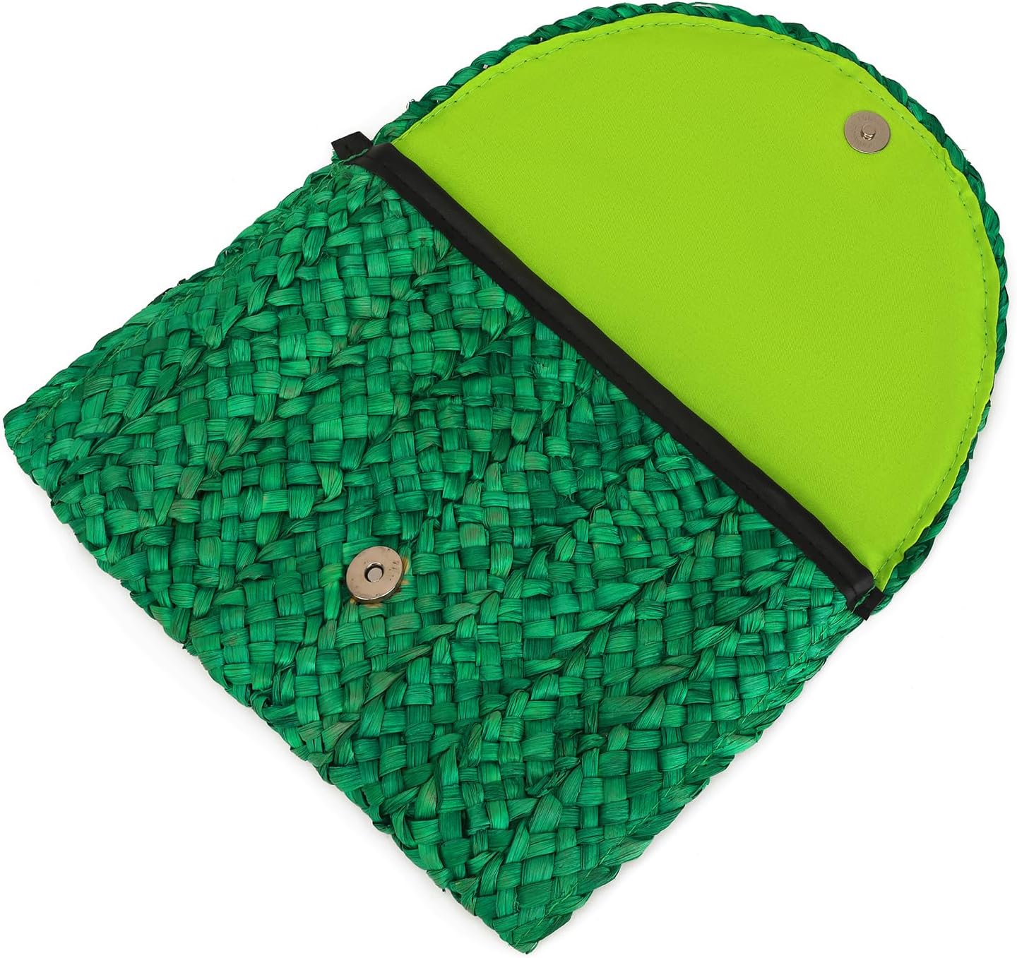 Women Straw Clutch Summer Straw Beach Bag Woven Evening Purse Envelope Handbag Khaki Wallet Purse - Image 5