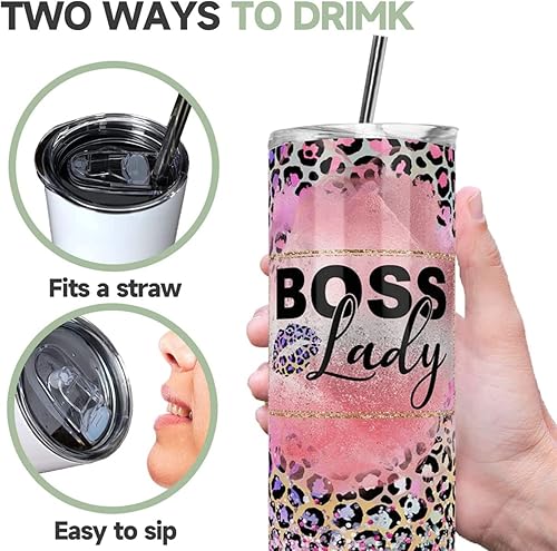 Miniatura 3 de Vaso delgado de 20 onzas con tapa y popote, regalos para mujer, regalos de cumpleaños para mamá, taza de viaje para amigos, acero inoxidable, doble