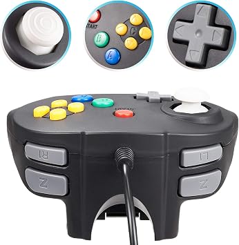 miadore 2 pack Mini N64 Controller, Classic N64 Game Pad Joystick for N64 System Video Game Console (Black)