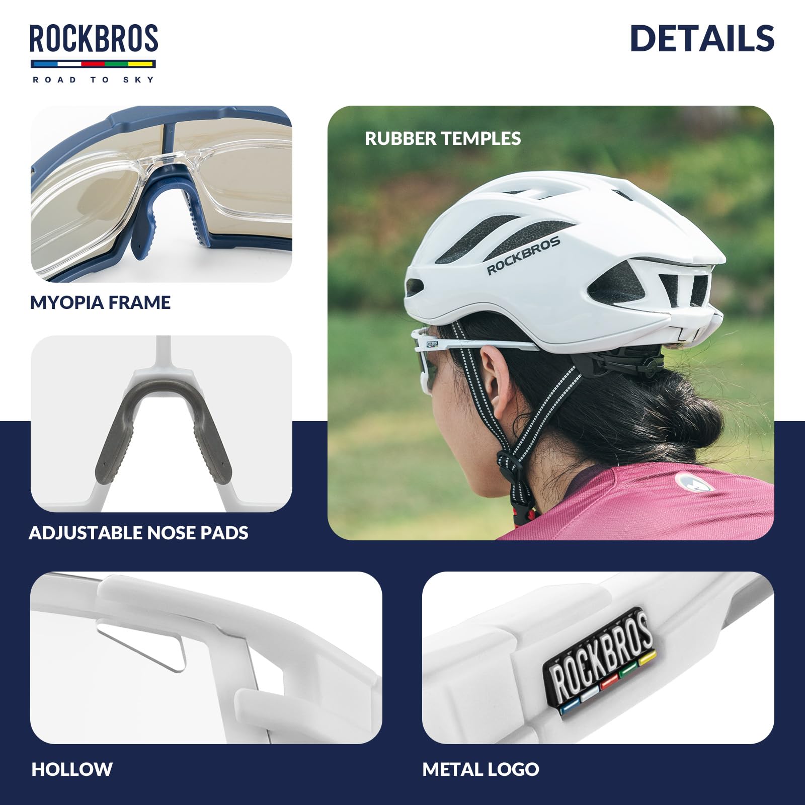 ROCKBROS Road-to-Sky Okulary Rowerowe Fotochromowe Okulary Przeciwsłoneczne Okulary Kolarskie Samoprzyciemniające się UV400 Okulary Sportowe MTB Ramka Myopia TR90 Unisex Baseball Bieganie Golf Biały