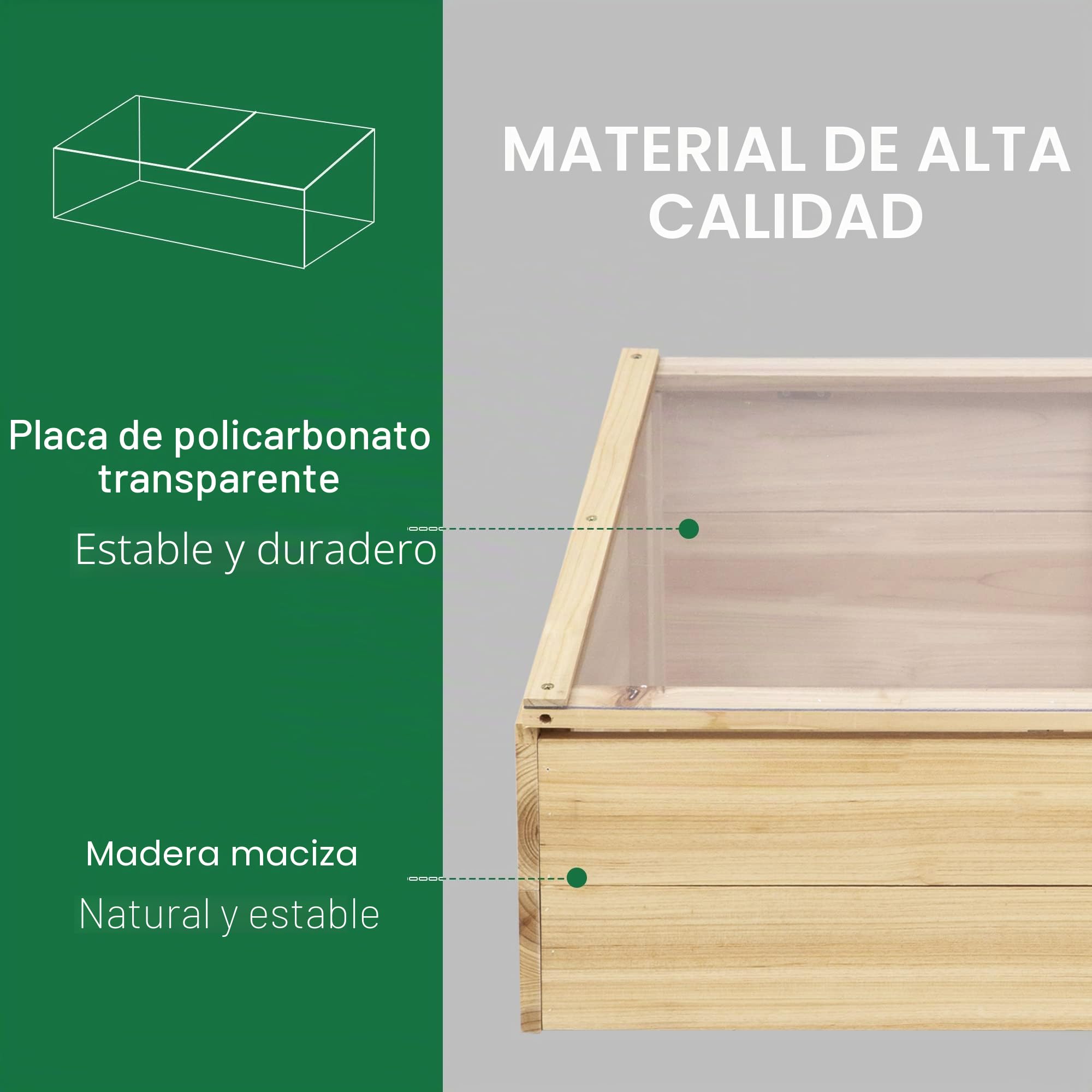 Outsunny Invernadero Madera Marco frío Jardín 100x50x35 cm Natural | Marco frío, invernadero, sistema de jardín y maceta para plantas, abeto, panel PC.