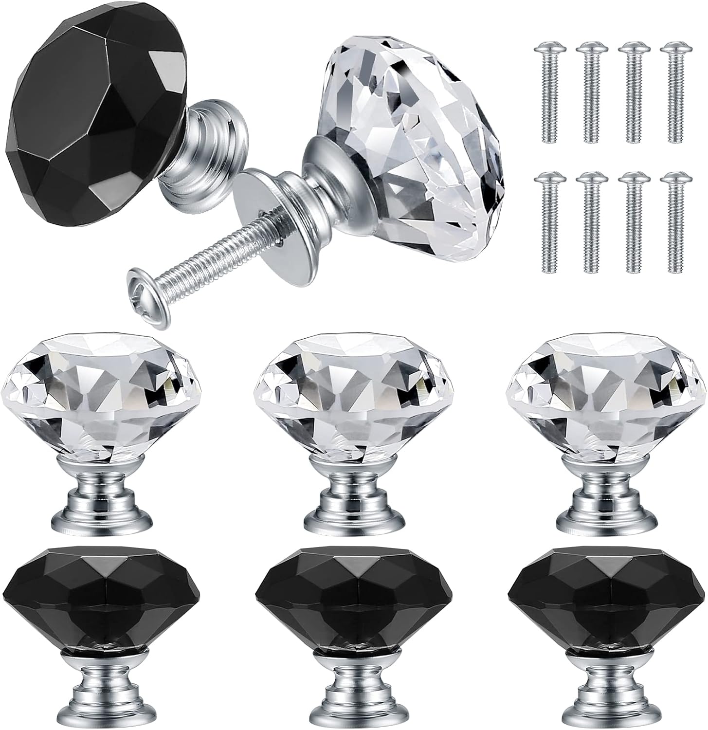 QUIIEOSKIA 8 Pcs Crystal Glass Door Knobs, Clear Drawer Knobs & Handles