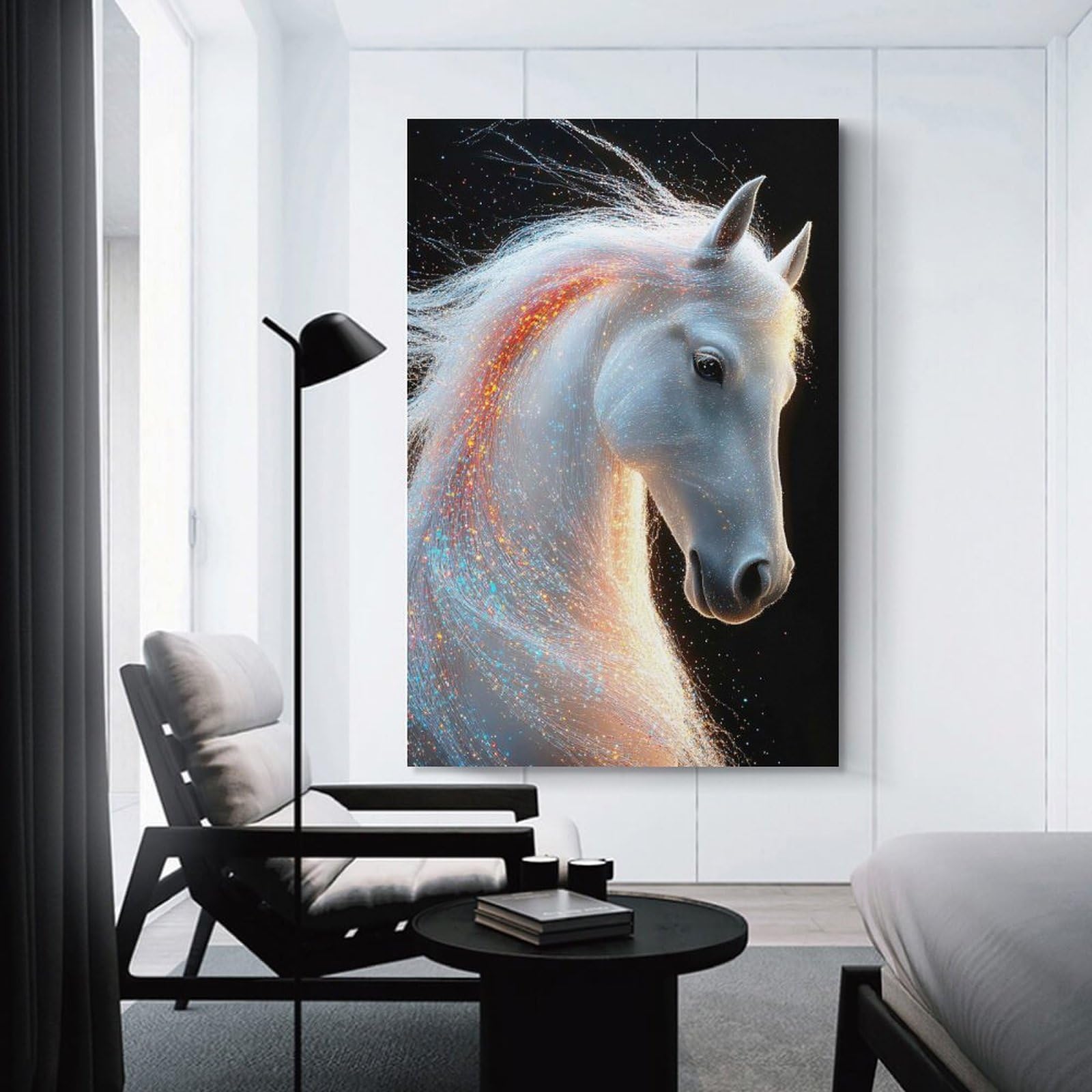 Junmoney Unframe-Style-9 Canvas Art Print Sparkling White Horse Portrait, 16X24inch(40X60cm), For Office, Study Or Home Workspace, Wall Art That Adds Style To Work Areas