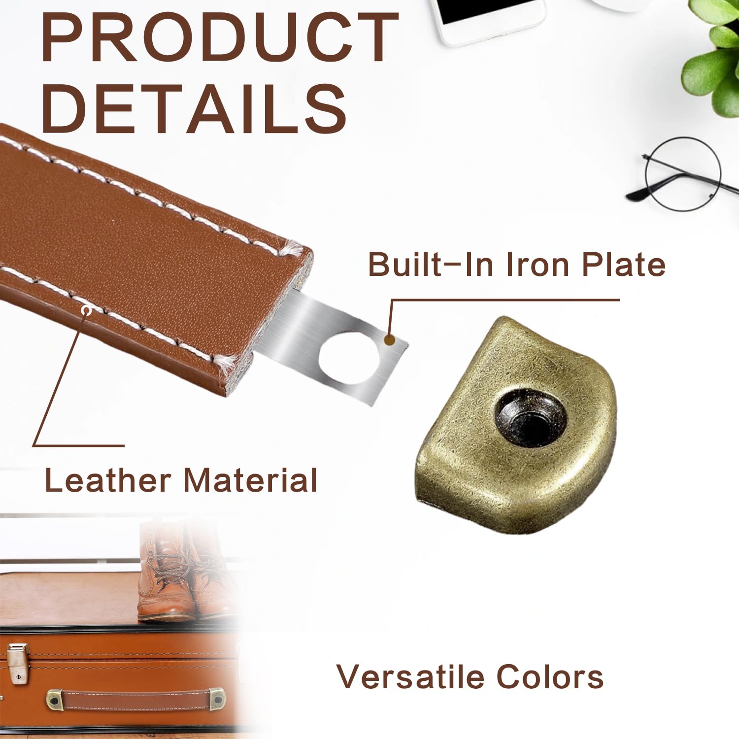 2 Pcs Leather Handles for Drawers Cabinet Pulls, Leather Drawer Handles with Mounting Screws, Vintage Leather Trunk Pulls - Image 3
