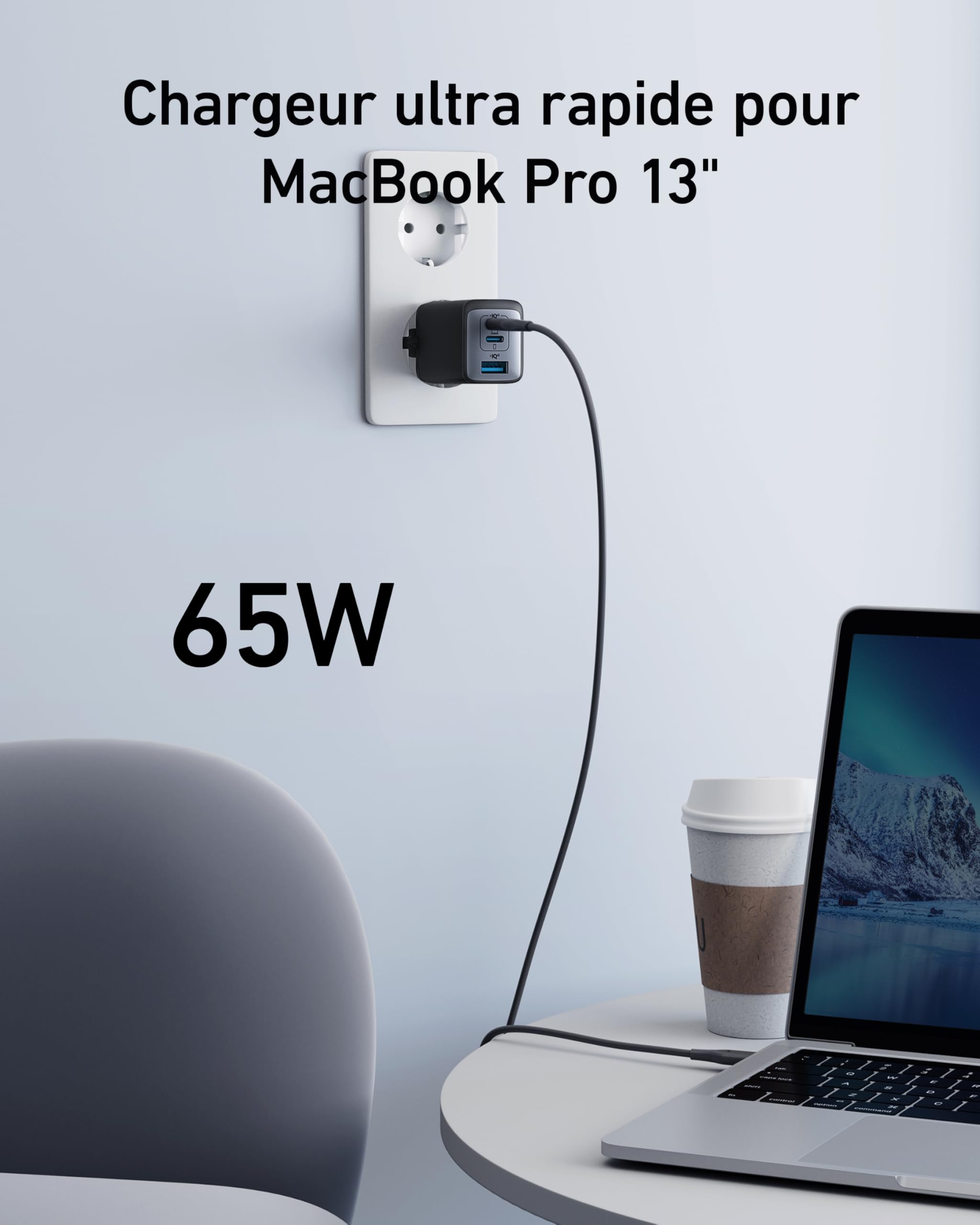 Anker Pack : Batterie Externe 20000 mAh 87W Max avec câble USB-C intégré + Chargeur USB C (Nano II 65 W) Station 3 Ports, Power Bank Charge Rapide Chargeur Portable, PPS, Bloc d'alimentation USB C Com